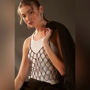 Current Air by Anthropologie Black Beaded Tank Size M/L